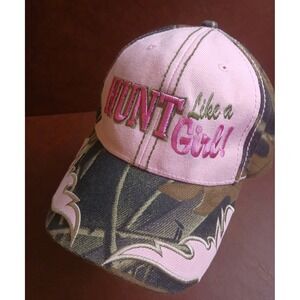 Pink & Camo Club Hunt Like a Girl Embroidered Camouflage Baseball Cap Hat Pink